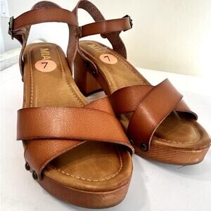 Vintage Brown Leather Chunky Heel Sandals Women’s Ankle Strap Retro 90s Size 7